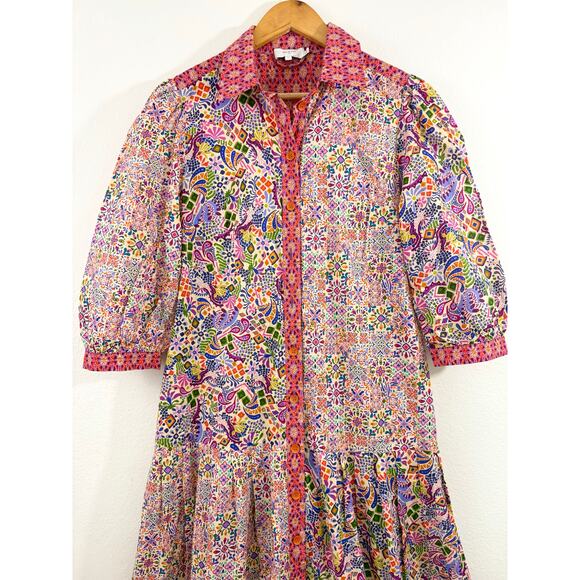 MIRTO 1956 100% Cotton Patchwork Paisley Floral Midi Dress Sz 44 Boho Resort - Picture 4 of 14